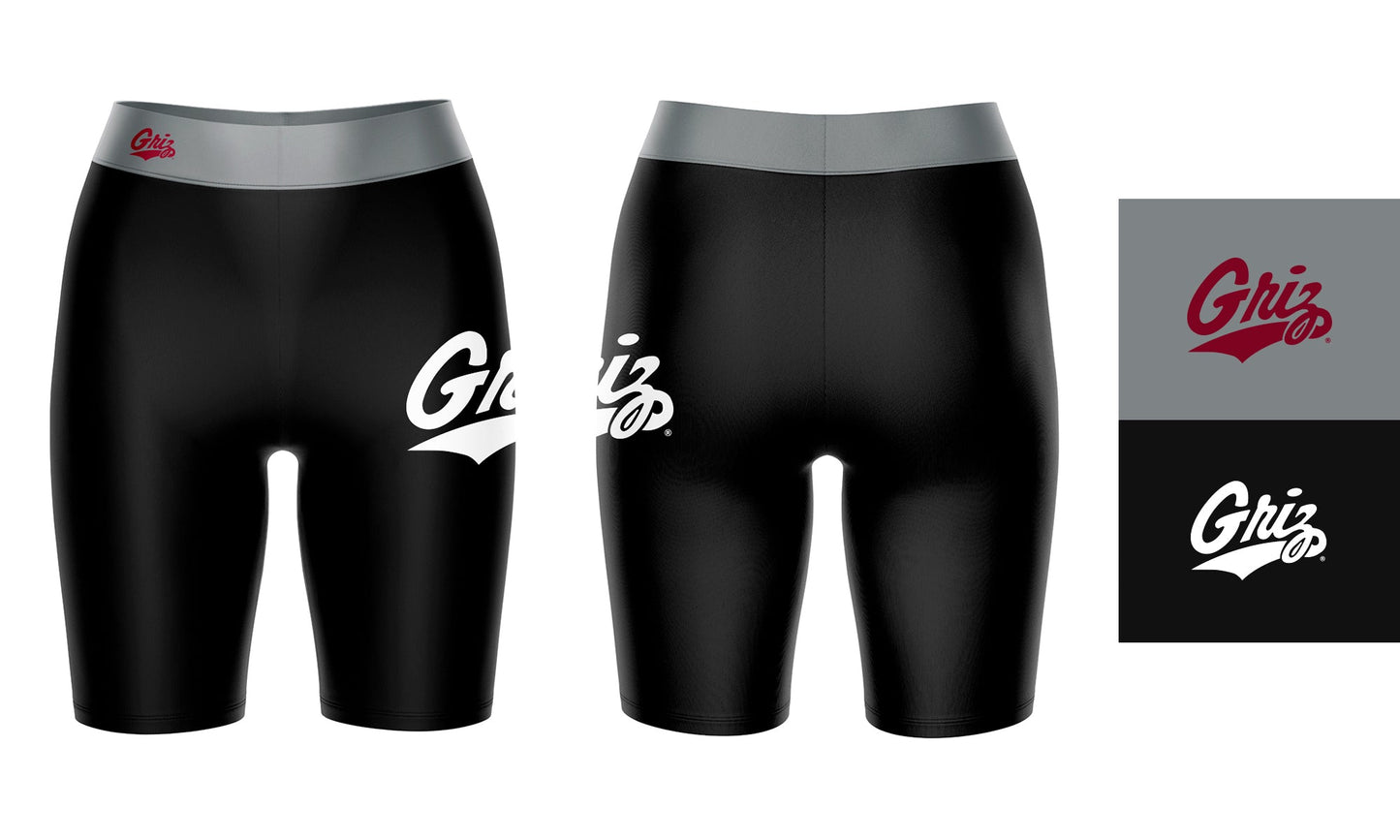 Montana Grizzlies UMT Vive La Fete Game Day Logo on Thigh and Waistband Black and Gray Women Bike Short 9 Inseam