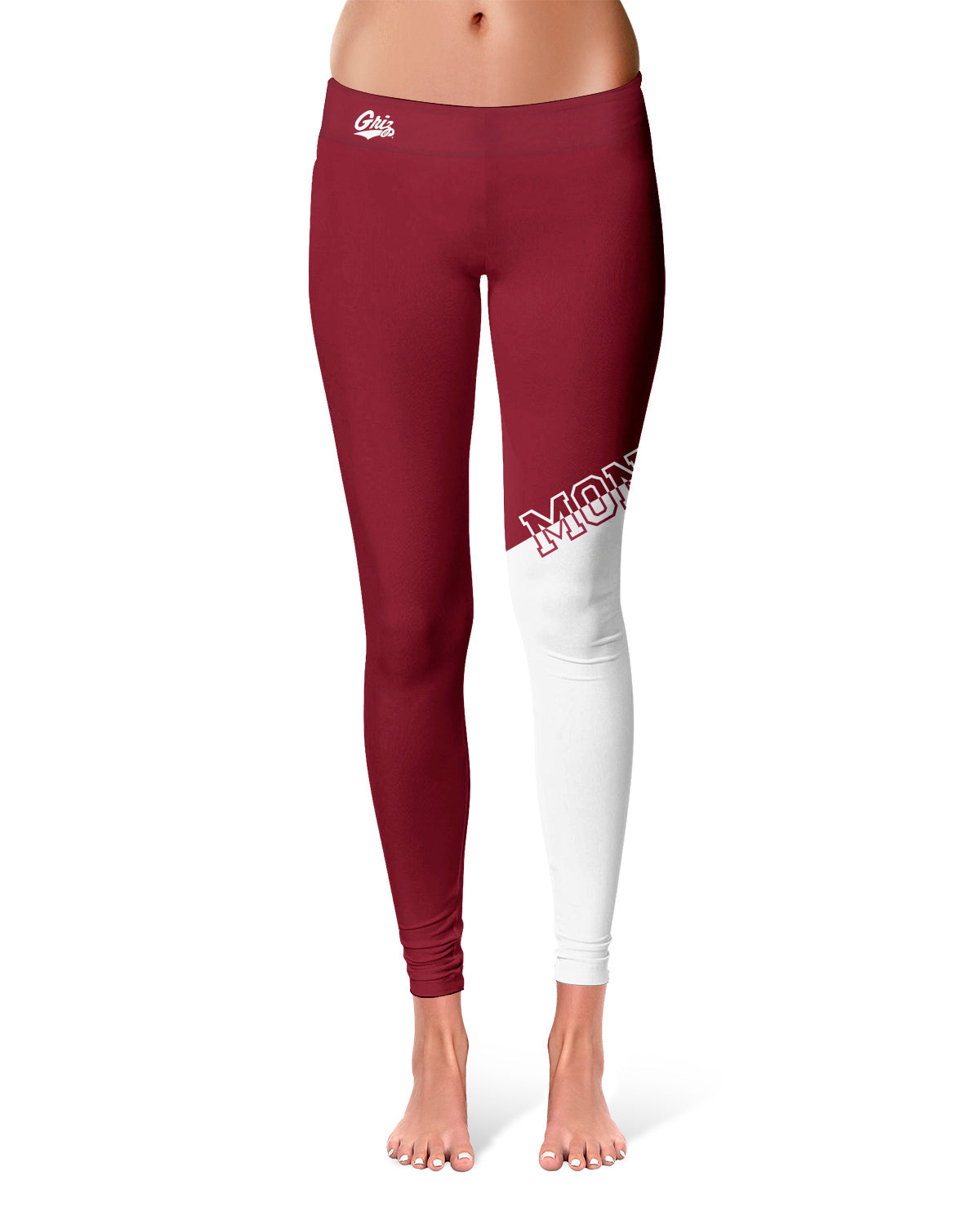 University of Montana Grizzlies Vive La Fete Game Day Collegiate Leg Color Block Women Maroon White Yoga Leggings