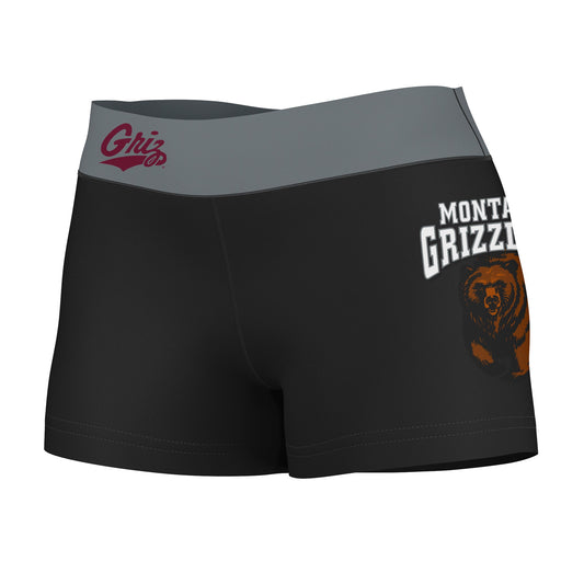 Montana Grizzlies UMT Vive La Fete Logo on Thigh & Waistband Black & Gray Women Yoga Booty Workout Shorts 3.75 Inseam
