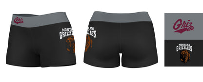 Montana Grizzlies UMT Vive La Fete Logo on Thigh & Waistband Black & Gray Women Yoga Booty Workout Shorts 3.75 Inseam - Vive La F̻te - Online Apparel Store