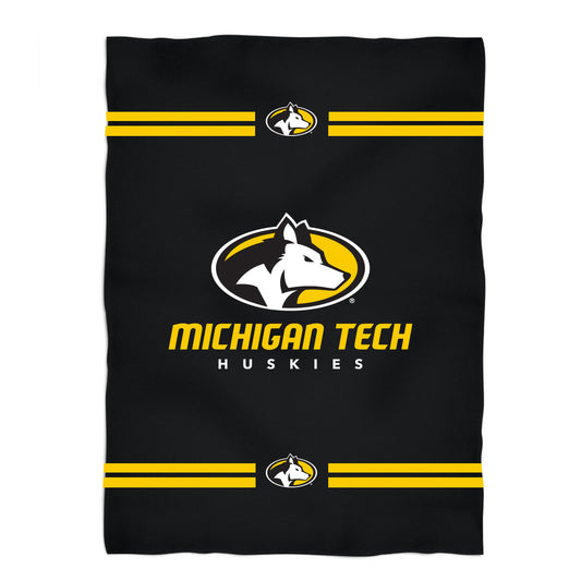 Michigan Tech Huskies MTU Game Day Soft Premium Fleece Black Throw Blanket 40 x 58 Logo and Stripes