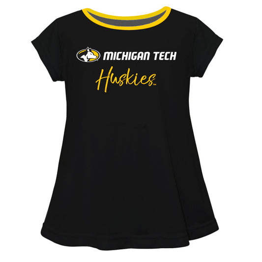 Michigan Tech Huskies MTU Girls Game Day Short Sleeve Black Laurie Top by Vive La Fete