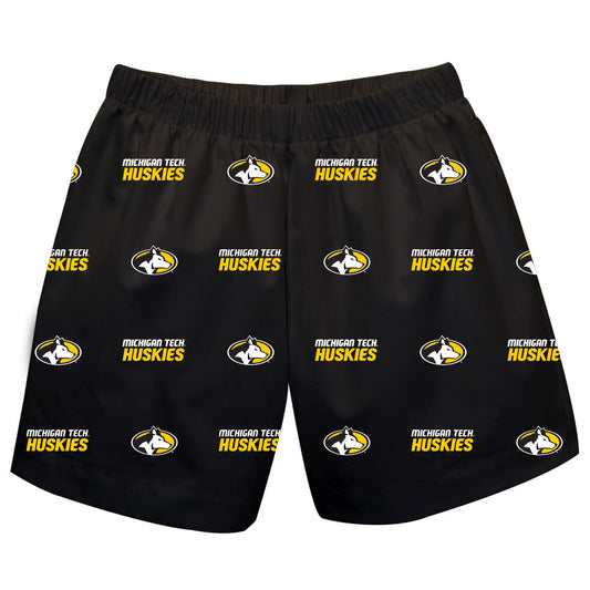 Michigan Tech Huskies MTU Boys Game Day Elastic Waist Classic Play Black Pull On Shorts
