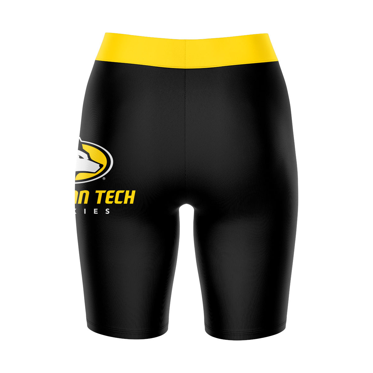 Michigan Tech Huskies MTU Vive La Fete Game Day Logo on Thigh and Waistband Black and Gold Women Bike Short 9 Inseam"