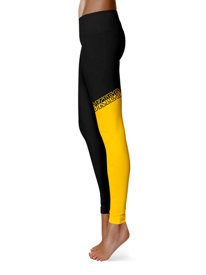 Michigan Tech Huskies MTU Vive La Fete Game Day Collegiate Leg Color Block Women Black Gold Yoga Leggings