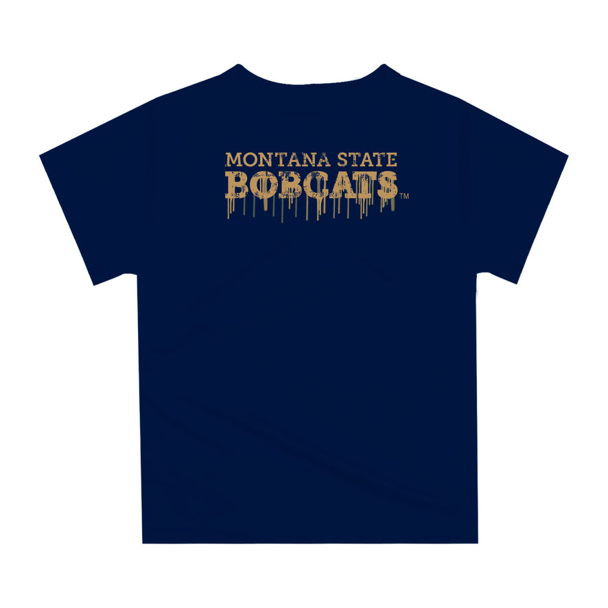 Montana State Bobcats MSU Original Dripping Football Blue T-Shirt by Vive La Fete