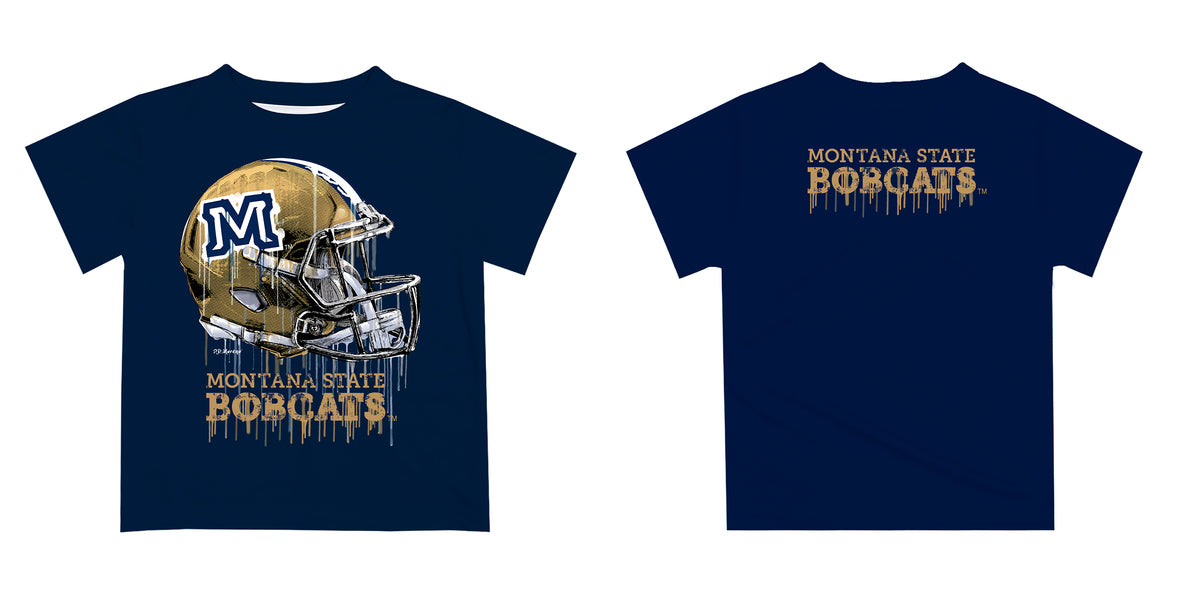 Montana State Bobcats MSU Original Dripping Football Blue T-Shirt by Vive La Fete