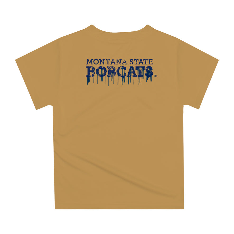 Montana State Bobcats MSU Original Dripping Football Gold T-Shirt by Vive La Fete