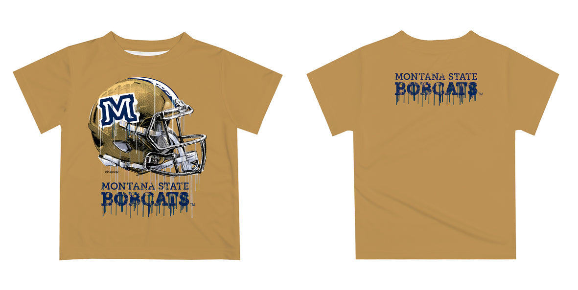 Montana State Bobcats MSU Original Dripping Football Gold T-Shirt by Vive La Fete