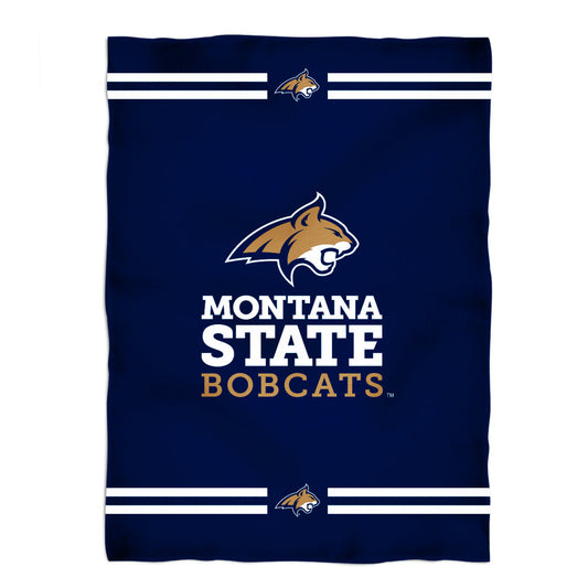 Montana State Bobcats MSU Game Day Soft Premium Fleece Blue Throw Blanket 40 x 58 Logo and Stripes