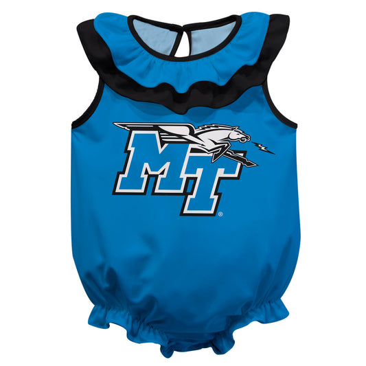 MTSU Blue Raiders Blue Sleeveless Ruffle One Piece Jumpsuit Logo Bodysuit by Vive La Fete