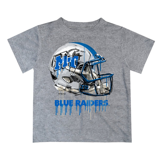 MTSU Blue Raiders Original Dripping Football Helmet Heather Gray T-Shirt by Vive La Fete
