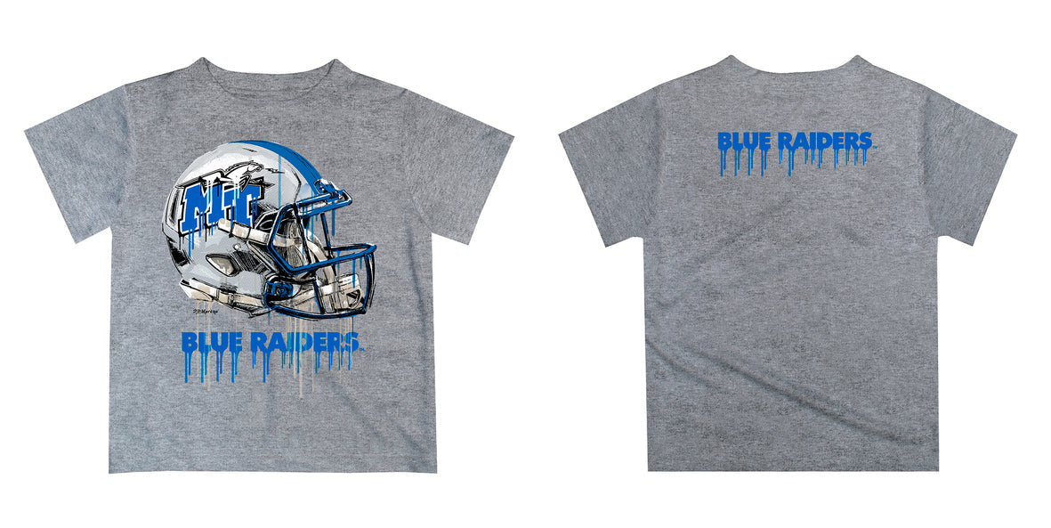 MTSU Blue Raiders Original Dripping Football Helmet Heather Gray T-Shirt by Vive La Fete