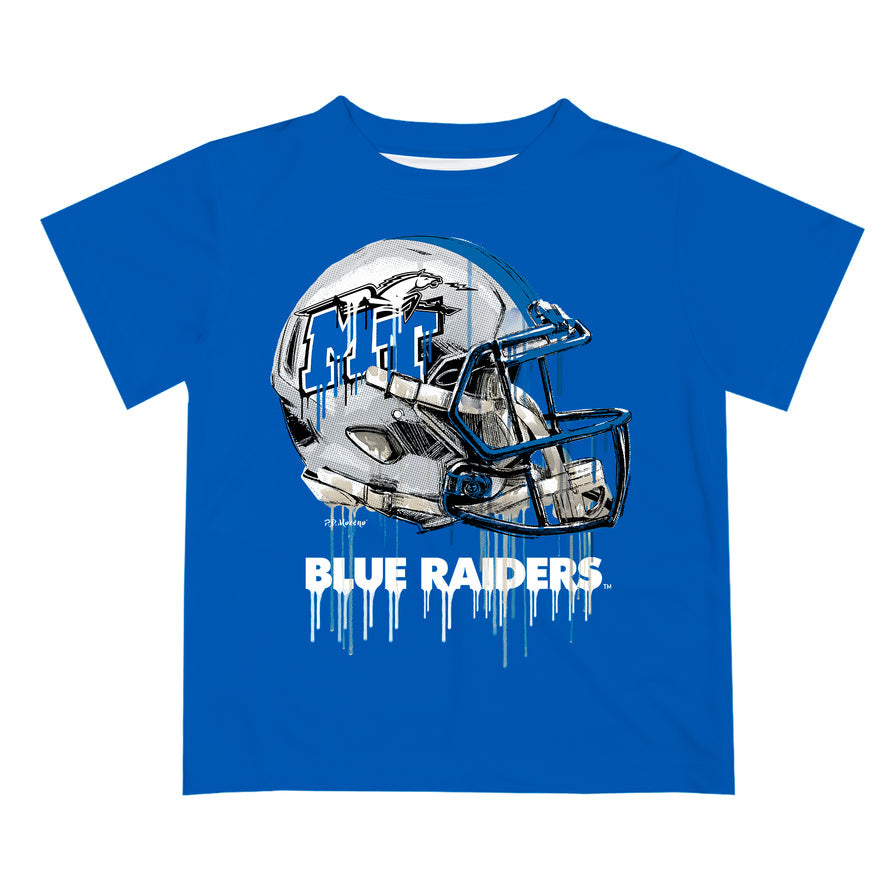 MTSU Blue Raiders Original Dripping Football Helmet Blue T-Shirt by Vive La Fete