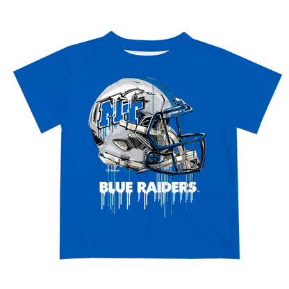 MTSU Blue Raiders Original Dripping Football Helmet Blue T-Shirt by Vive La Fete