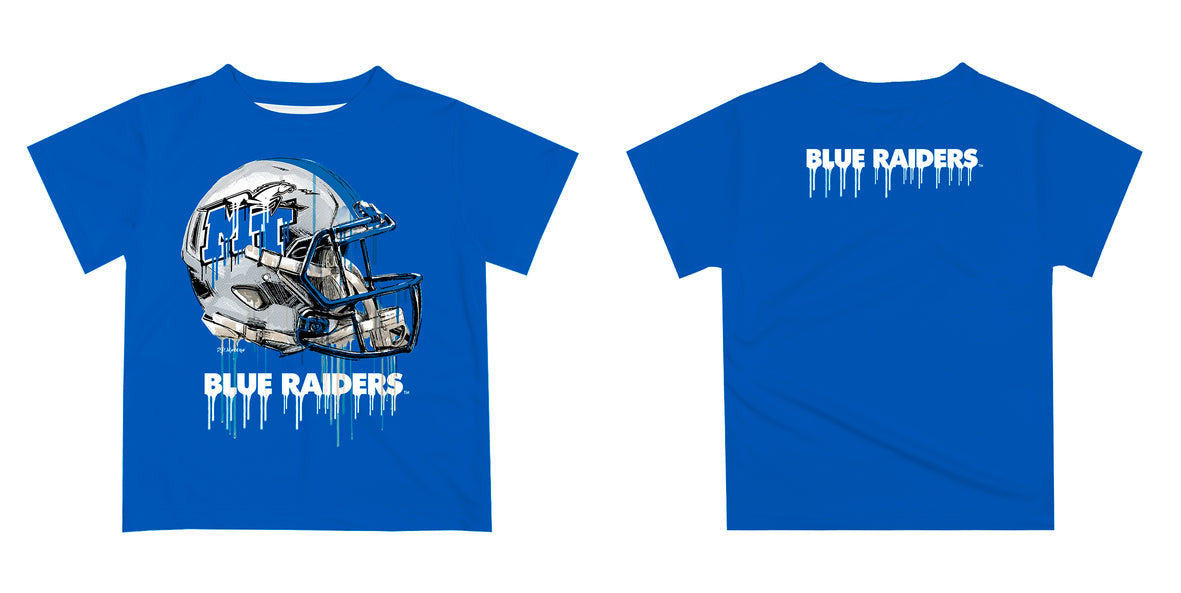 MTSU Blue Raiders Original Dripping Football Helmet Blue T-Shirt by Vive La Fete