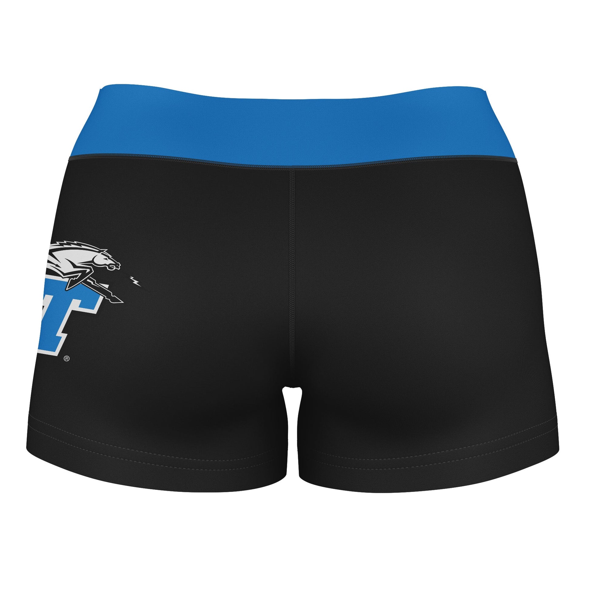 MTSU Blue Raiders Vive La Fete Logo on Thigh & Waistband Black & Light Blue Women Yoga Booty Workout Shorts 3.75 Inseam" - Vive La F̻te - Online Apparel Store
