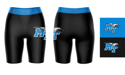 MTSU Blue Raiders Vive La Fete Game Day Logo on Thigh and Waistband Black and Light Blue Women Bike Short 9 Inseam"