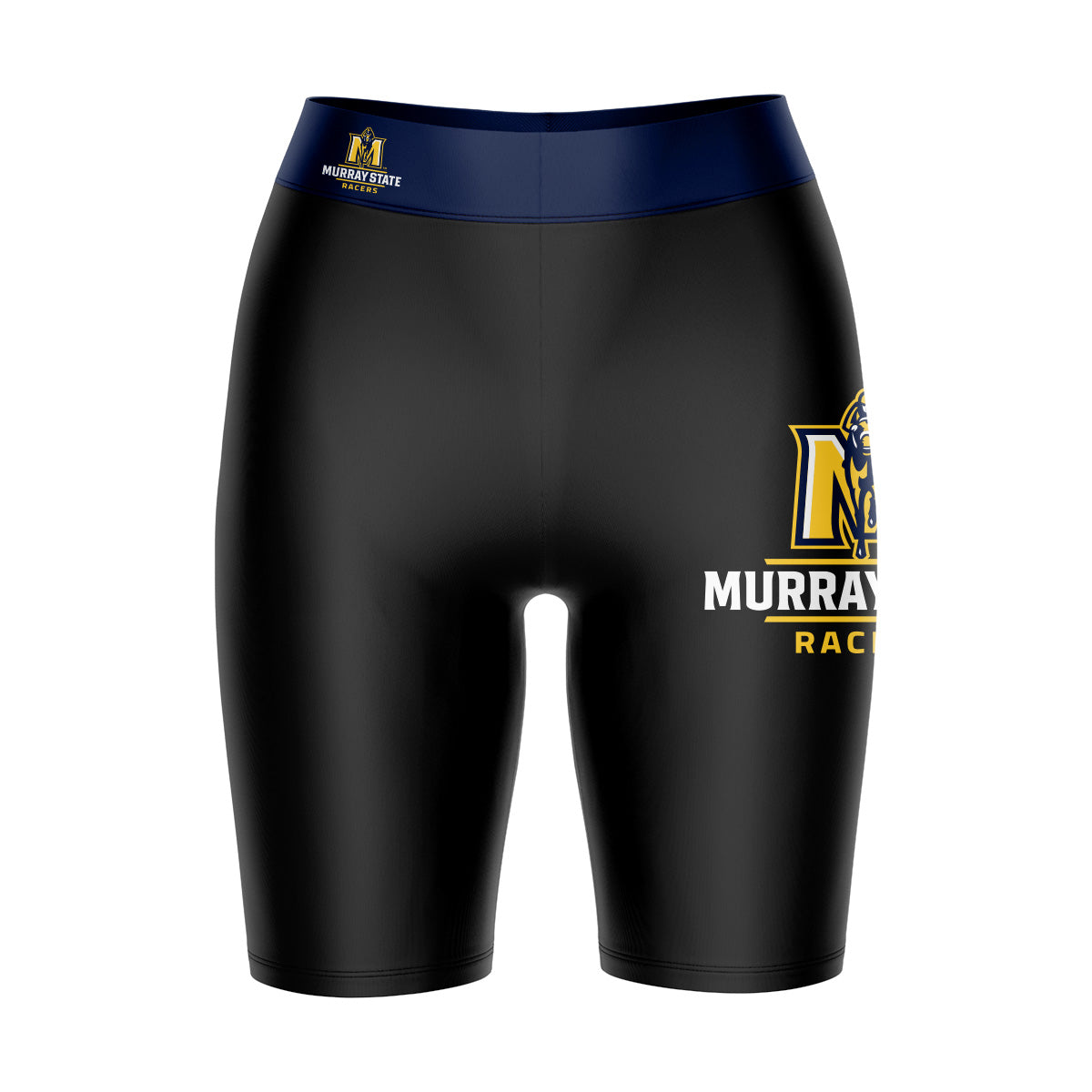 Murray State Racers Vive La Fete Game Day Logo on Thigh and Waistband Black and Navy Women Bike Short 9 Inseam"