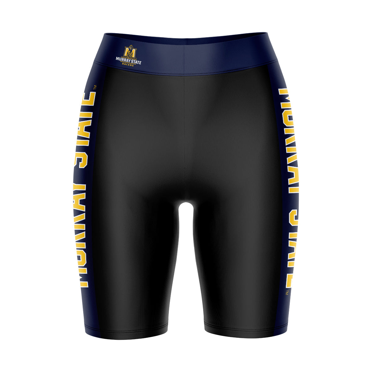 Murray State Racers Vive La Fete Game Day Logo on Waistband and Navy Stripes Black Women Bike Short 9 Inseam"