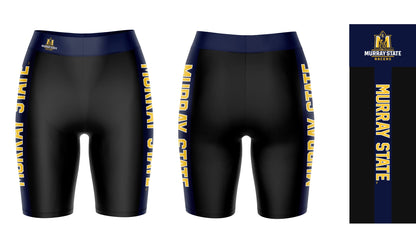 Murray State Racers Vive La Fete Game Day Logo on Waistband and Navy Stripes Black Women Bike Short 9 Inseam"