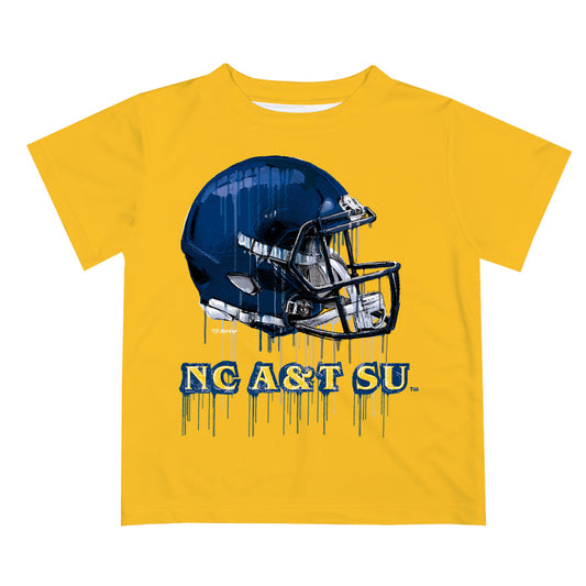 North Carolina A&T Aggies Original Dripping Football Helmet Gold T-Shirt by Vive La Fete