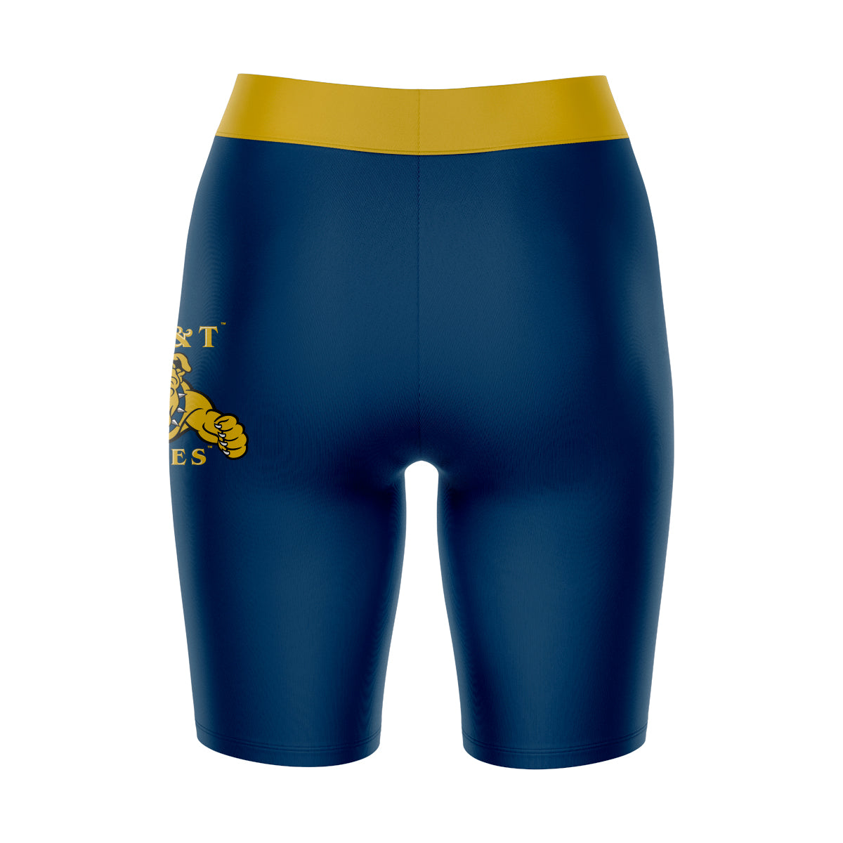 North Carolina A&T Aggies Vive La Fete Game Day Logo on Thigh and Waistband Blue and Gold Women Bike Short 9 Inseam