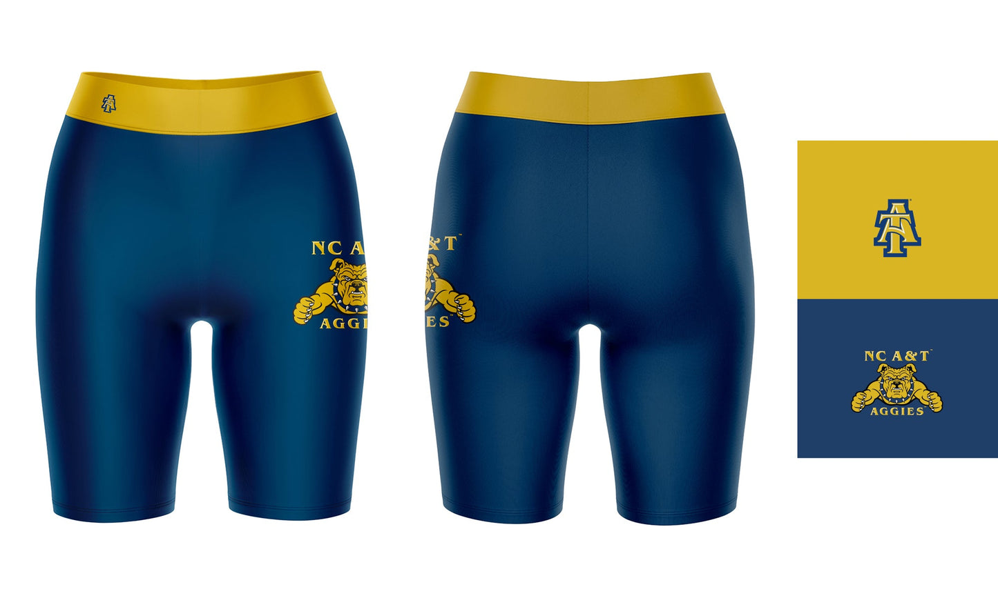 North Carolina A&T Aggies Vive La Fete Game Day Logo on Thigh and Waistband Blue and Gold Women Bike Short 9 Inseam