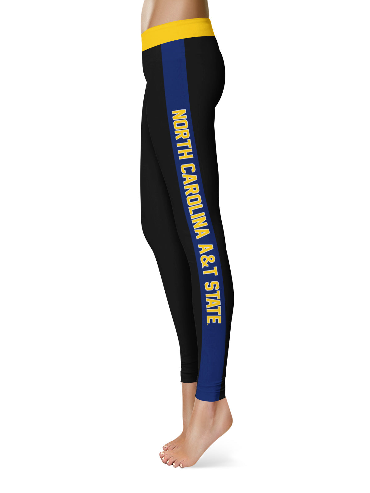 North Carolina A&T Aggies Vive La Fete Game Day Collegiate Blue Stripes Women Black Yoga Leggings 2 Waist Tights