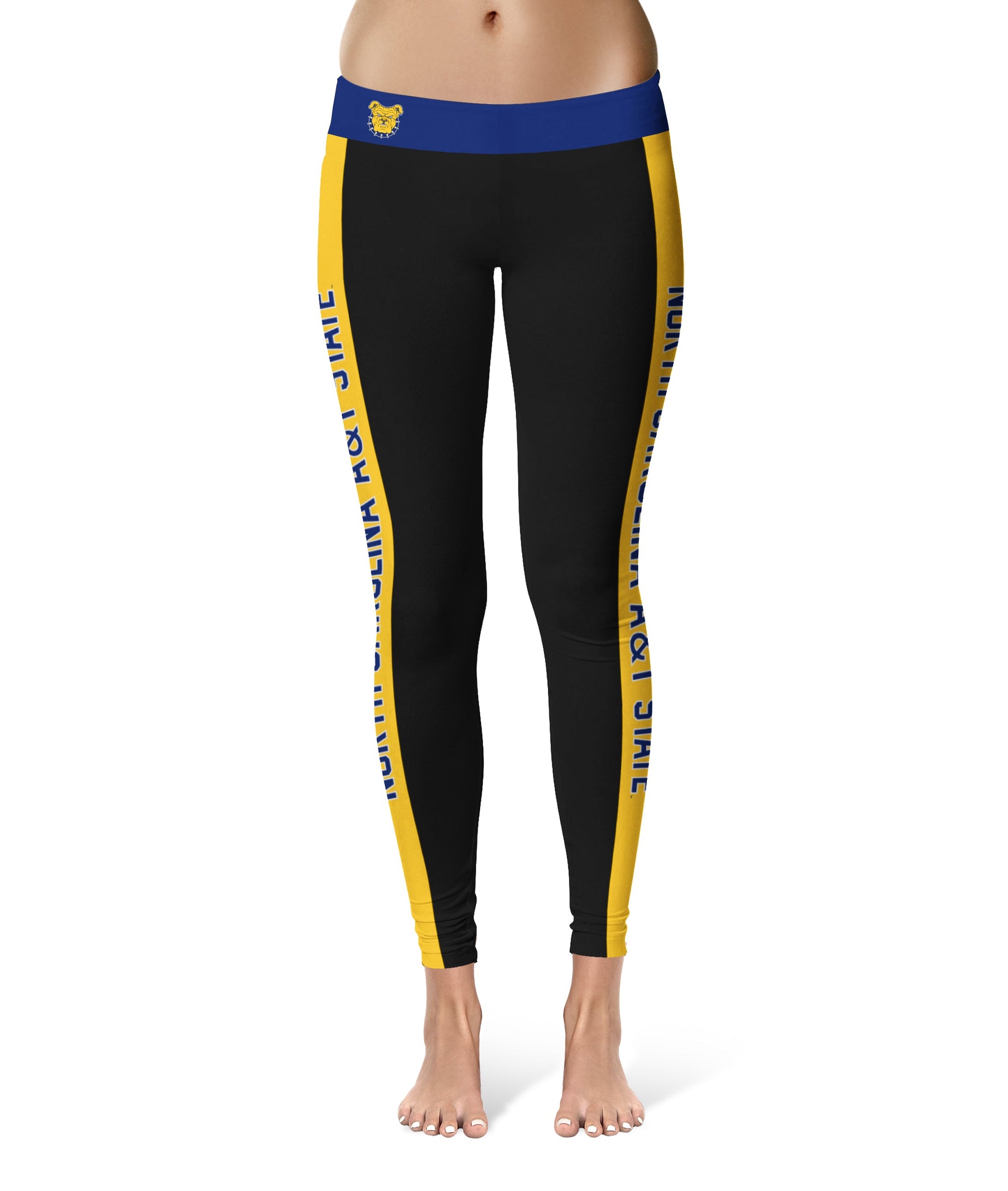 North Carolina A&T Aggies Vive La Fete Game Day Collegiate Gold Stripes Women Black Yoga Leggings 2 Waist Tights