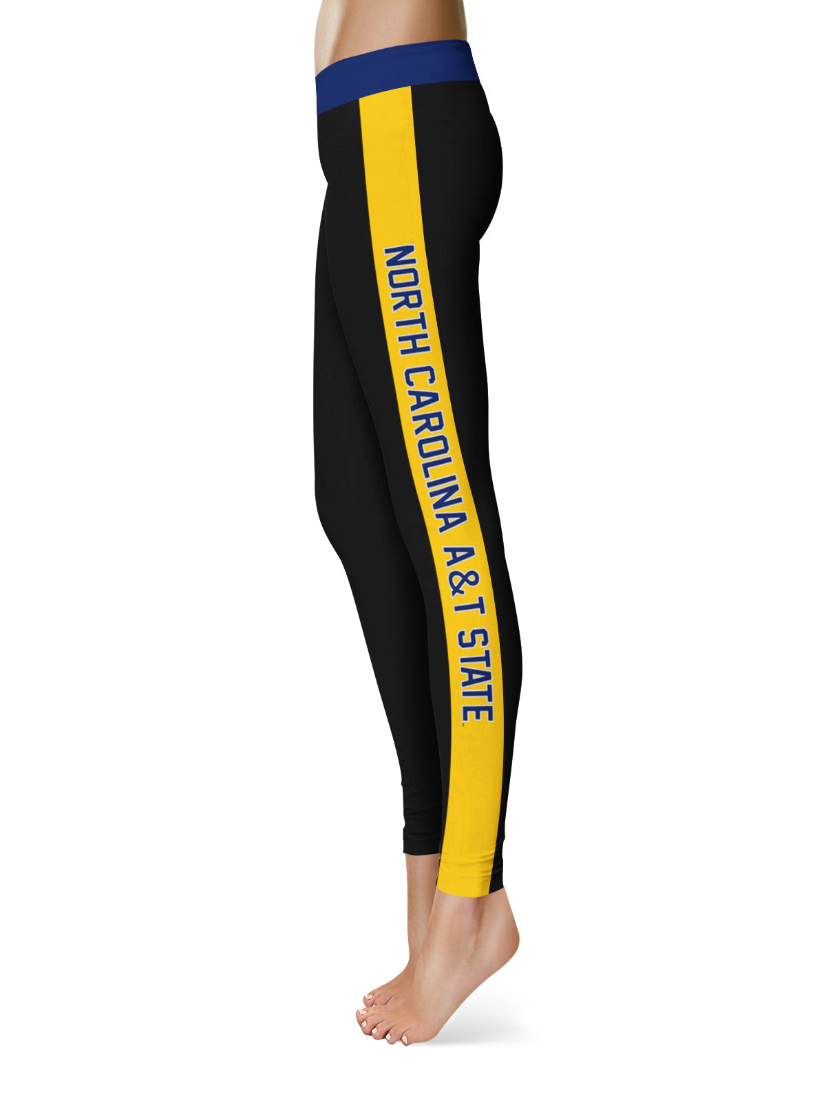 North Carolina A&T Aggies Vive La Fete Game Day Collegiate Gold Stripes Women Black Yoga Leggings 2 Waist Tights