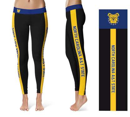 North Carolina A&T Aggies Vive La Fete Game Day Collegiate Gold Stripes Women Black Yoga Leggings 2 Waist Tights