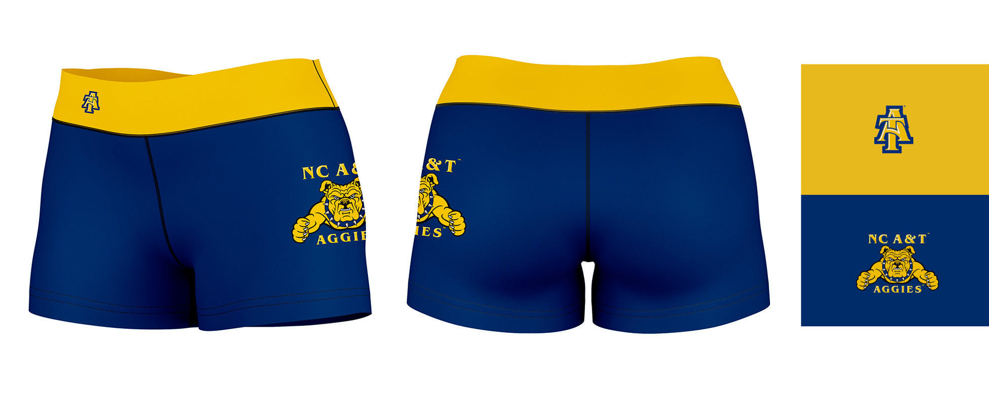 North Carolina A&T Aggies Vive La Fete Logo on Thigh & Waistband Blue Gold Women Yoga Booty Workout Shorts 3.75 Inseam - Vive La F̻te - Online Apparel Store