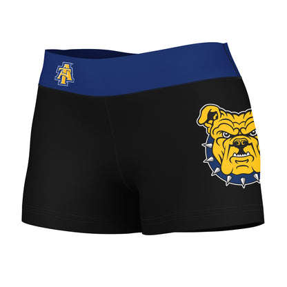 North Carolina A&T Aggies Vive La Fete Logo on Thigh & Waistband Black Blue Women Yoga Booty Workout Shorts 3.75 Inseam