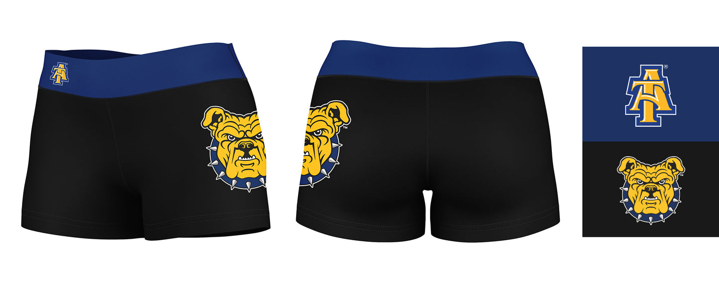 North Carolina A&T Aggies Vive La Fete Logo on Thigh & Waistband Black Blue Women Yoga Booty Workout Shorts 3.75 Inseam - Vive La F̻te - Online Apparel Store