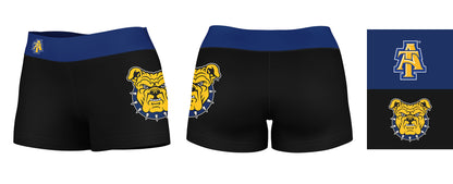 North Carolina A&T Aggies Vive La Fete Logo on Thigh & Waistband Black Blue Women Yoga Booty Workout Shorts 3.75 Inseam - Vive La F̻te - Online Apparel Store