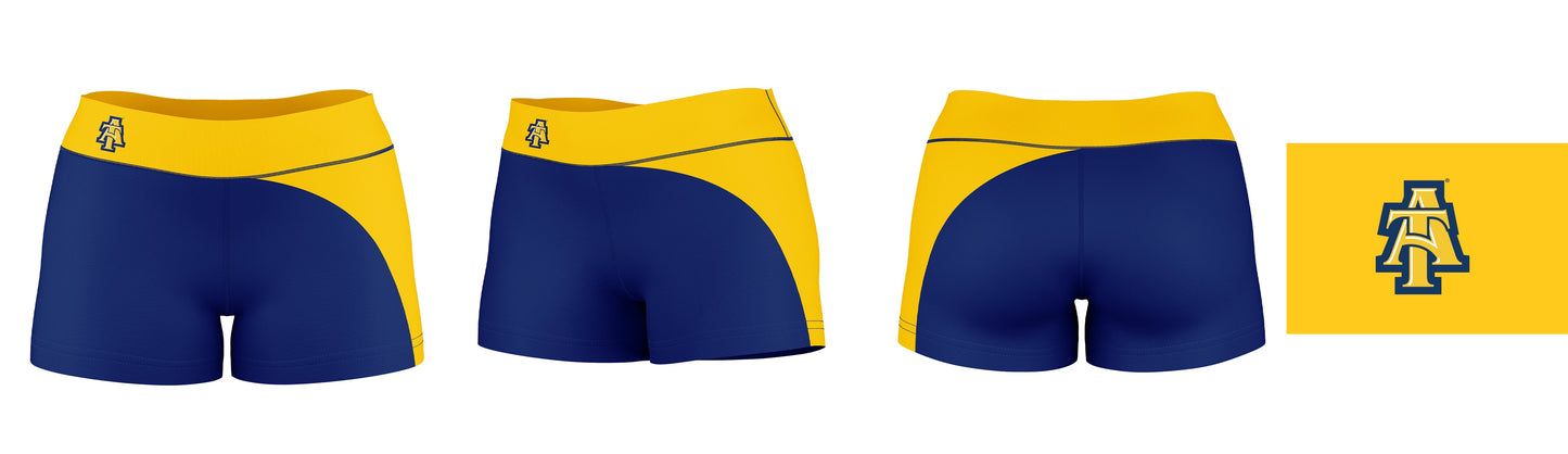 North Carolina A&T Aggies Vive La Fete Collegiate Waist Color Block Women Blue Gold Optimum Yoga Short - Vive La F̻te - Online Apparel Store