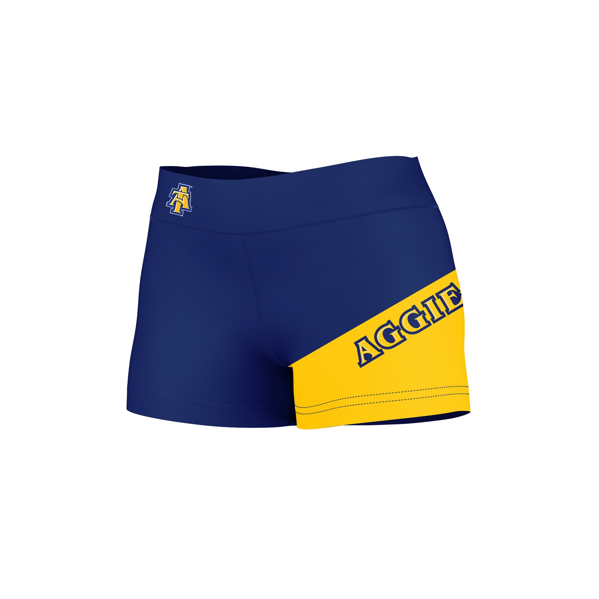 North Carolina A&T Aggies Vive La Fete Game Day Collegiate Leg Color Block Women Blue Gold Optimum Yoga Short - Vive La F̻te - Online Apparel Store