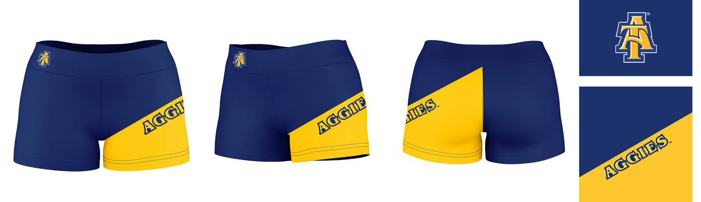 North Carolina A&T Aggies Vive La Fete Game Day Collegiate Leg Color Block Women Blue Gold Optimum Yoga Short - Vive La F̻te - Online Apparel Store