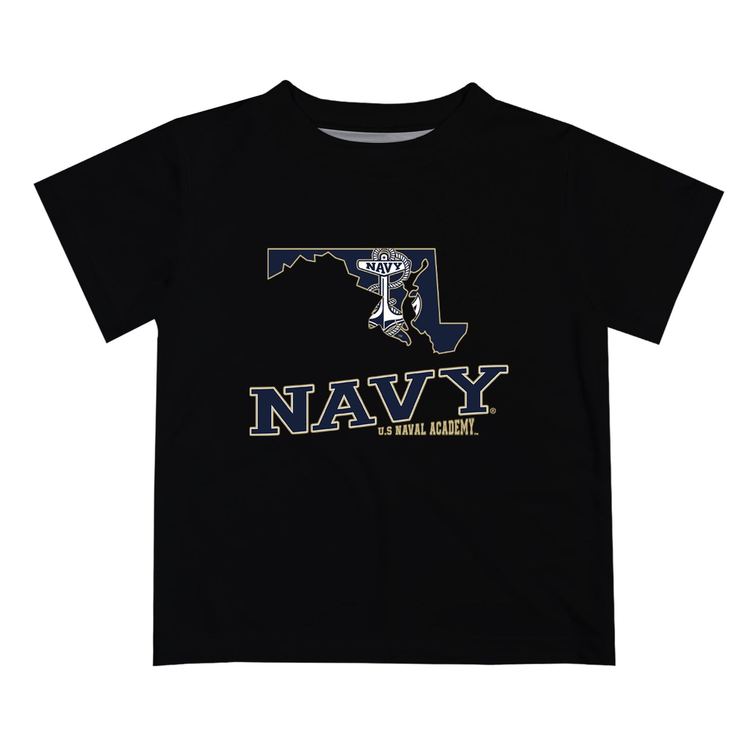 US Naval Academy Midshipmen Vive La Fete State Map Black Short Sleeve Tee Shirt