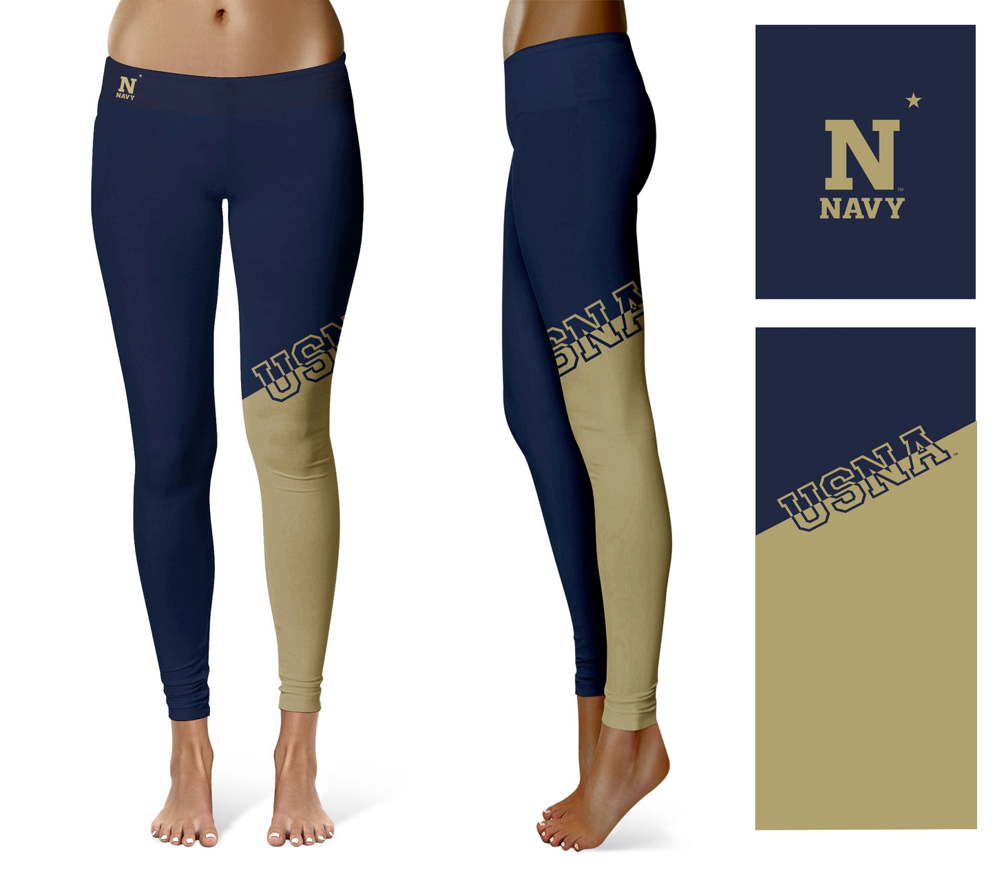 US Naval Naval Academy Midshipmen Vive La Fete Game Day Collegiate Leg Color Block Women Navy Gold Yoga Leggings