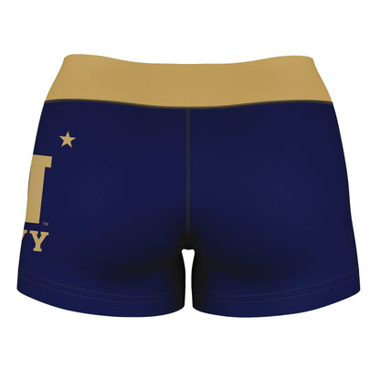 US Naval Academy Midshipmen Vive La Fete Logo on Thigh & Waistband Navy Gold Women Yoga Booty Workout Shorts 3.75 Inseam - Vive La F̻te - Online Apparel Store