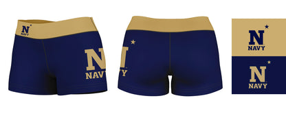 US Naval Academy Midshipmen Vive La Fete Logo on Thigh & Waistband Navy Gold Women Yoga Booty Workout Shorts 3.75 Inseam - Vive La F̻te - Online Apparel Store