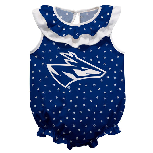 Nebraska-Kearney Lopers UNK Swirls Blue Sleeveless Ruffle One Piece Jumpsuit Logo Bodysuit by Vive La Fete