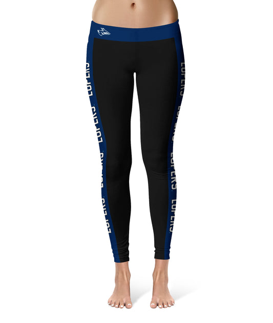 Nebraska-Kearney Lopers UNK Vive La Fete Game Day Collegiate Blue Stripes Women Black Yoga Leggings 2 Waist Tights