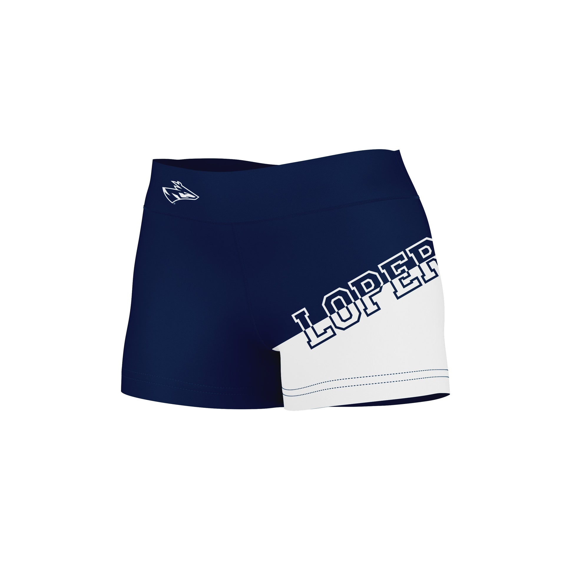 Nebraska-Kearney Lopers UNK Vive La Fete Game Day Collegiate Leg Color Block Women Navy White Optimum Yoga Short - Vive La F̻te - Online Apparel Store