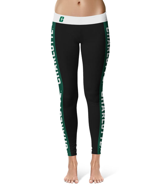 UNC Charlotte 49ers Vive La Fete Game Day Collegiate Green Stripes Women Black Yoga Leggings 2 Waist Tights