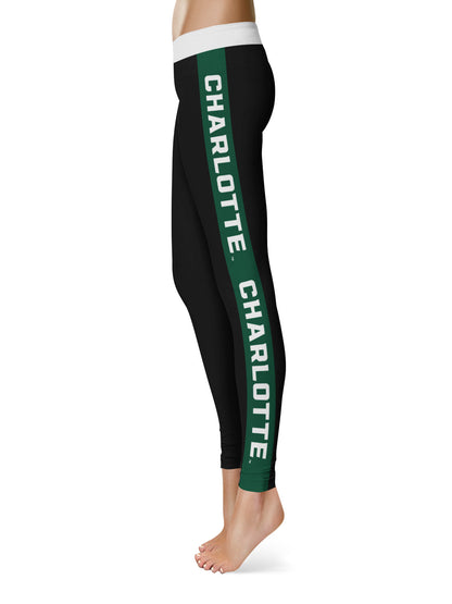 UNC Charlotte 49ers Vive La Fete Game Day Collegiate Green Stripes Women Black Yoga Leggings 2 Waist Tights
