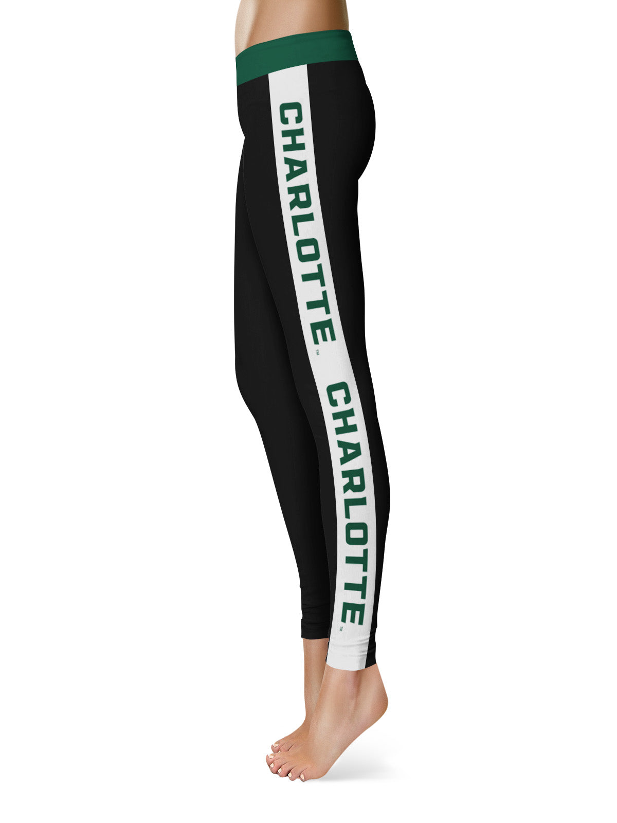 UNC Charlotte 49ers Vive La Fete Game Day Collegiate White Stripes Women Black Yoga Leggings 2 Waist Tights