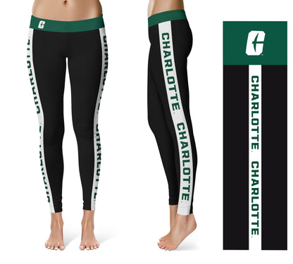 UNC Charlotte 49ers Vive La Fete Game Day Collegiate White Stripes Women Black Yoga Leggings 2 Waist Tights